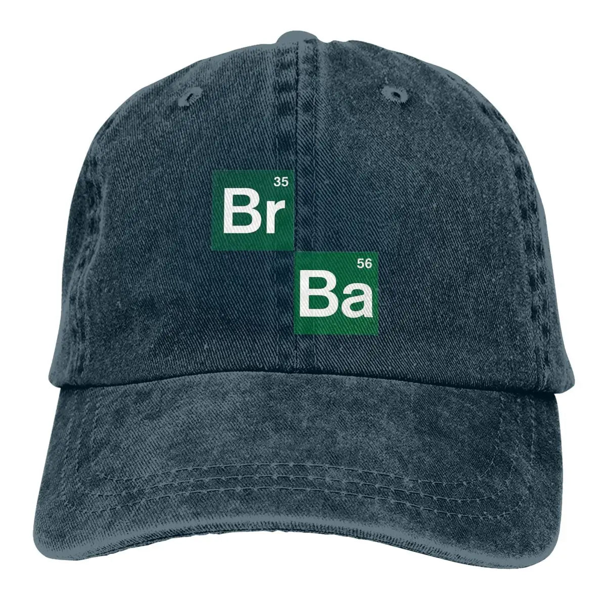 Navy Blue cotton cap, with Br and Ba periodic table symbols