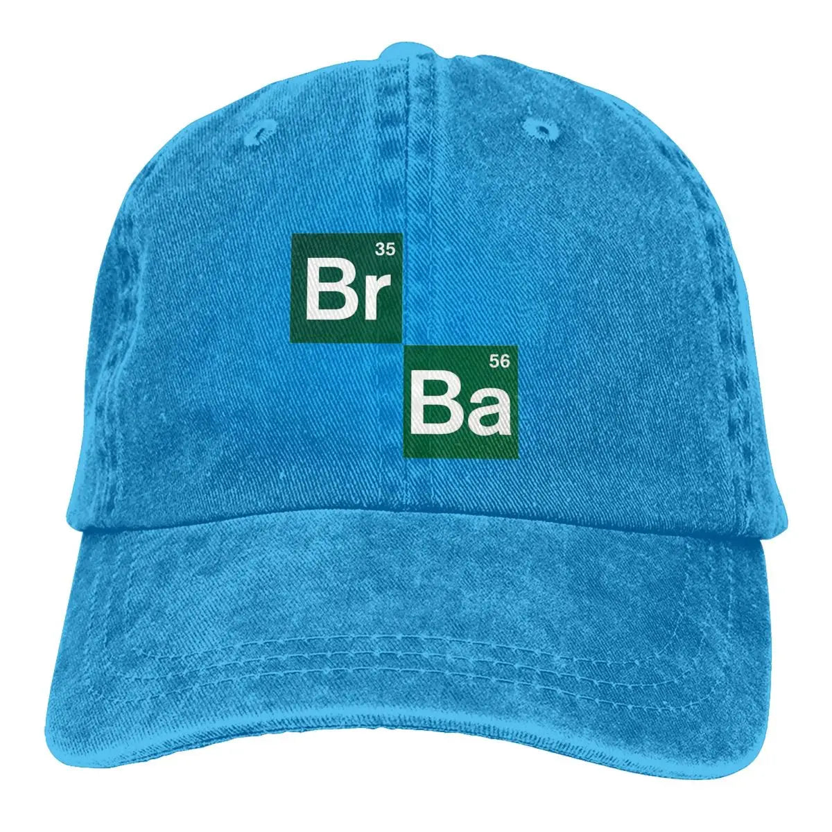 Light Blue cotton cap, with Br and Ba periodic table symbols