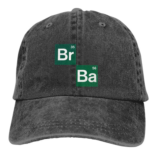 Black cotton cap, with Br and Ba periodic table symbols 
